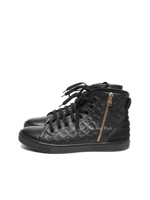 Louis Vuitton Black Calfskin Embossed Monogram Punchy High Top Sneakers 36.5
