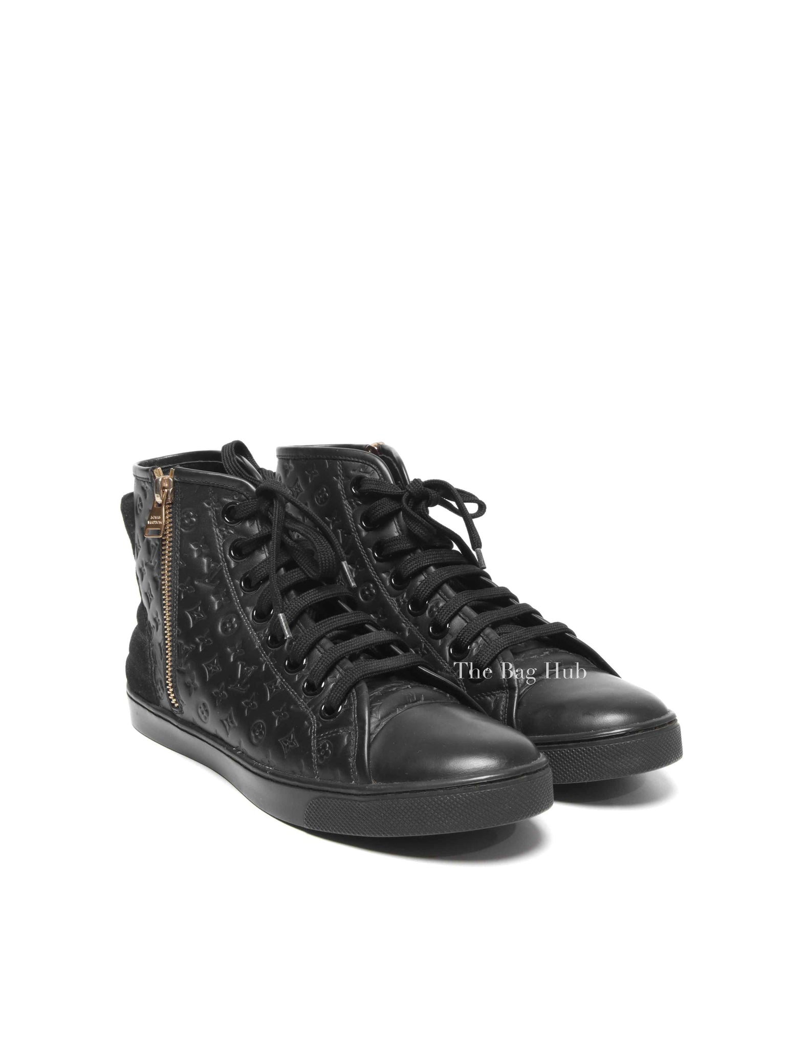 Louis Vuitton Black Calfskin Embossed Monogram Punchy High Top Sneakers 36.5