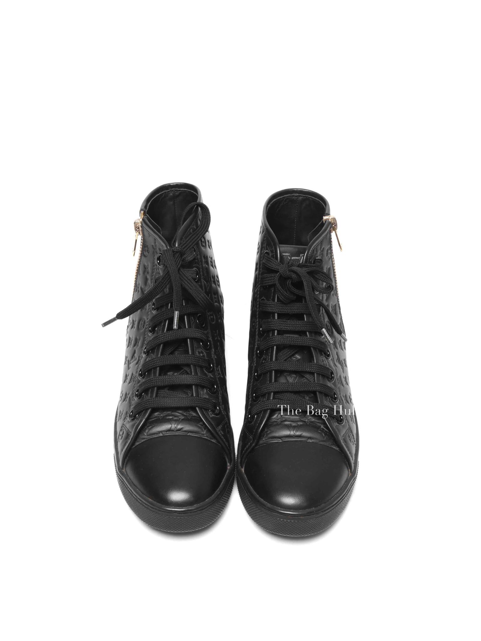 Louis Vuitton Black Calfskin Embossed Monogram Punchy High Top Sneakers 36.5