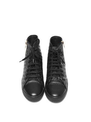 Louis Vuitton Black Calfskin Embossed Monogram Punchy High Top Sneakers 36.5