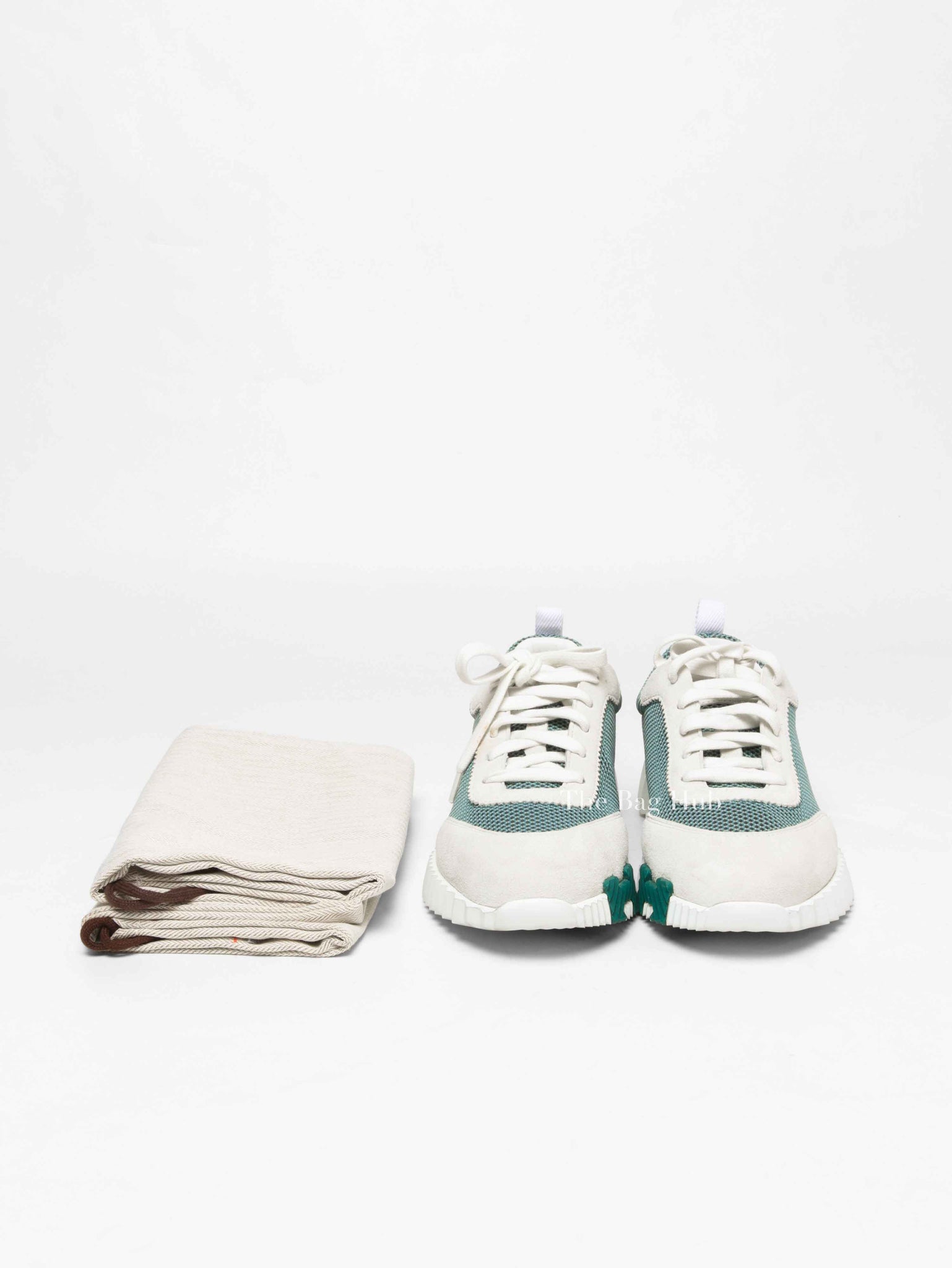 Hermes Green/Grey Mesh and Suede Tennis Bouncing Sneakers Size 38
