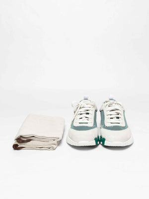 Hermes Green/Grey Mesh and Suede Tennis Bouncing Sneakers Size 38