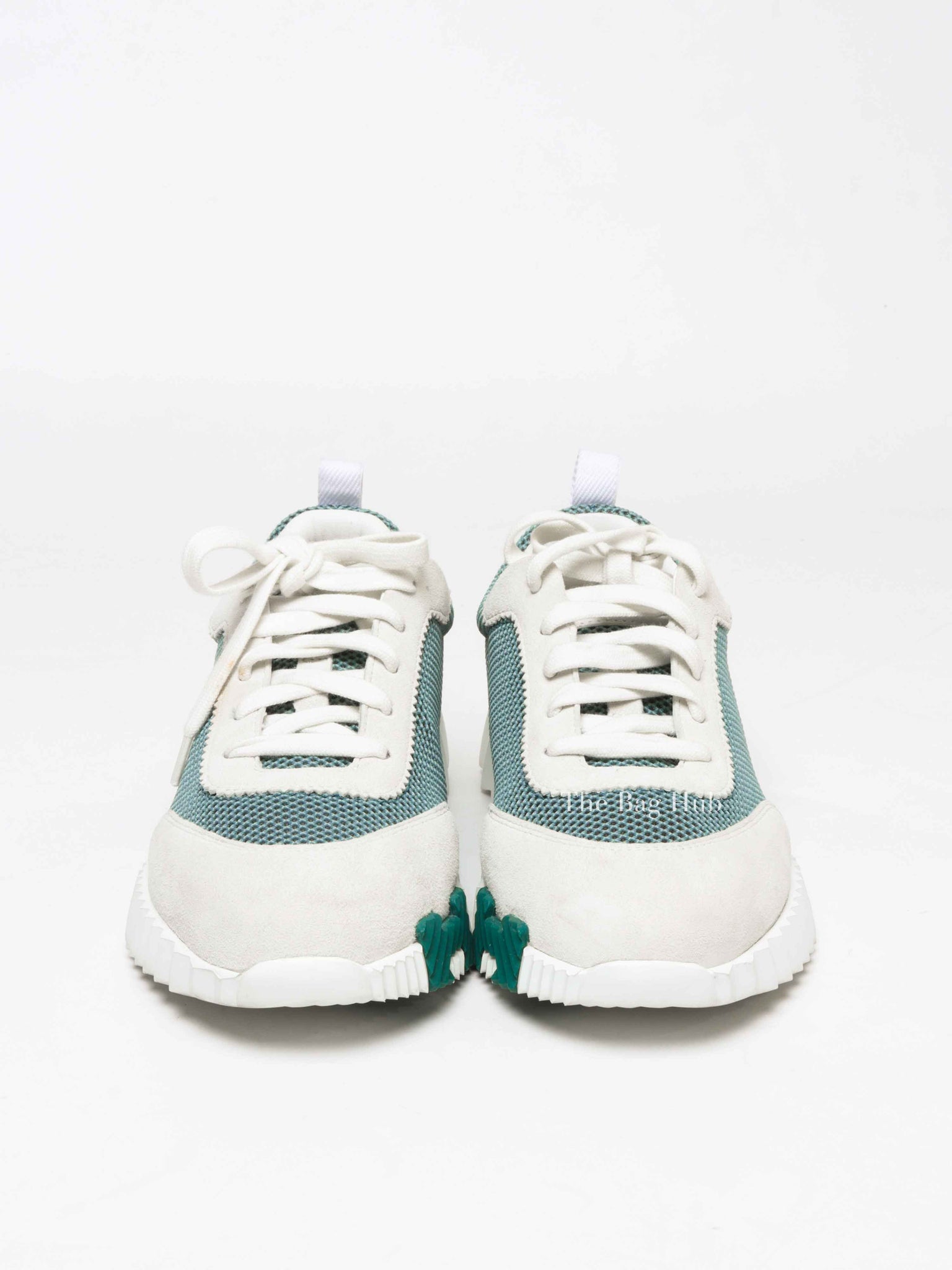 Hermes Green/Grey Mesh and Suede Tennis Bouncing Sneakers Size 38