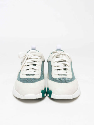 Hermes Green/Grey Mesh and Suede Tennis Bouncing Sneakers Size 38