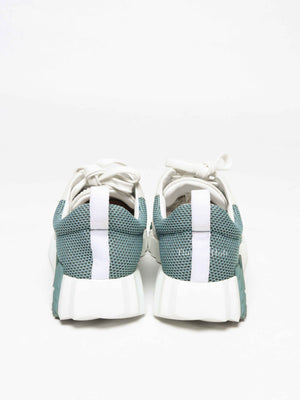 Hermes Green/Grey Mesh and Suede Tennis Bouncing Sneakers Size 38
