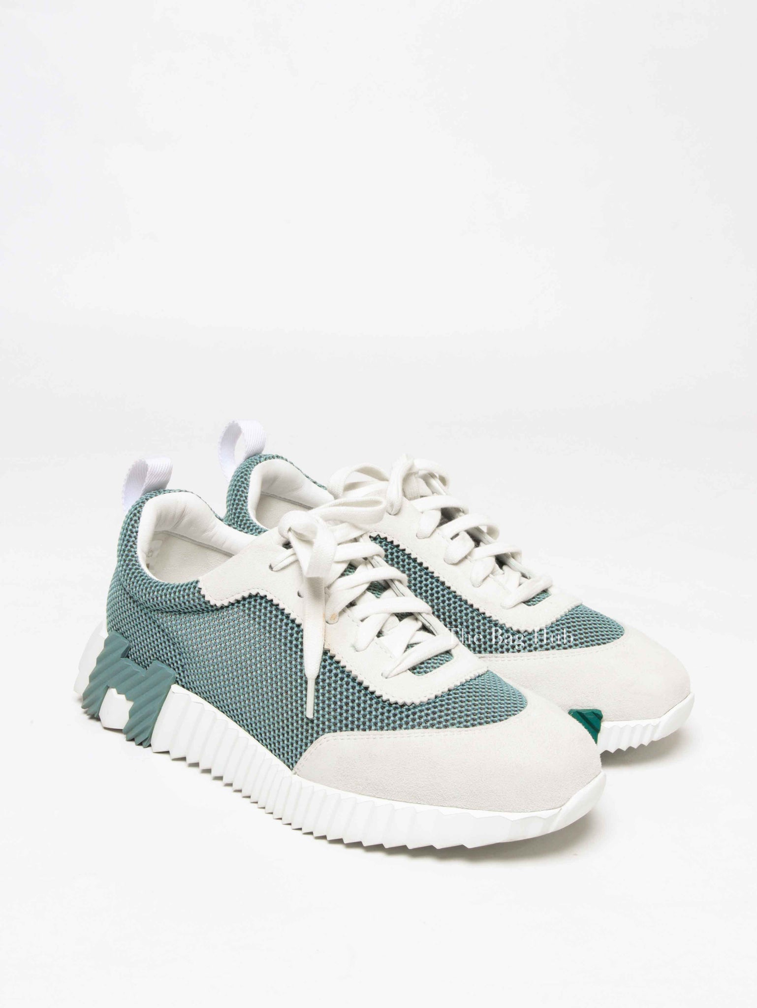 Hermes Green/Grey Mesh and Suede Tennis Bouncing Sneakers Size 38