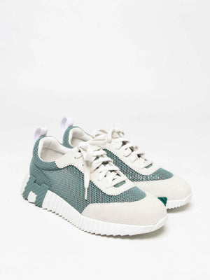 Hermes Green/Grey Mesh and Suede Tennis Bouncing Sneakers Size 38