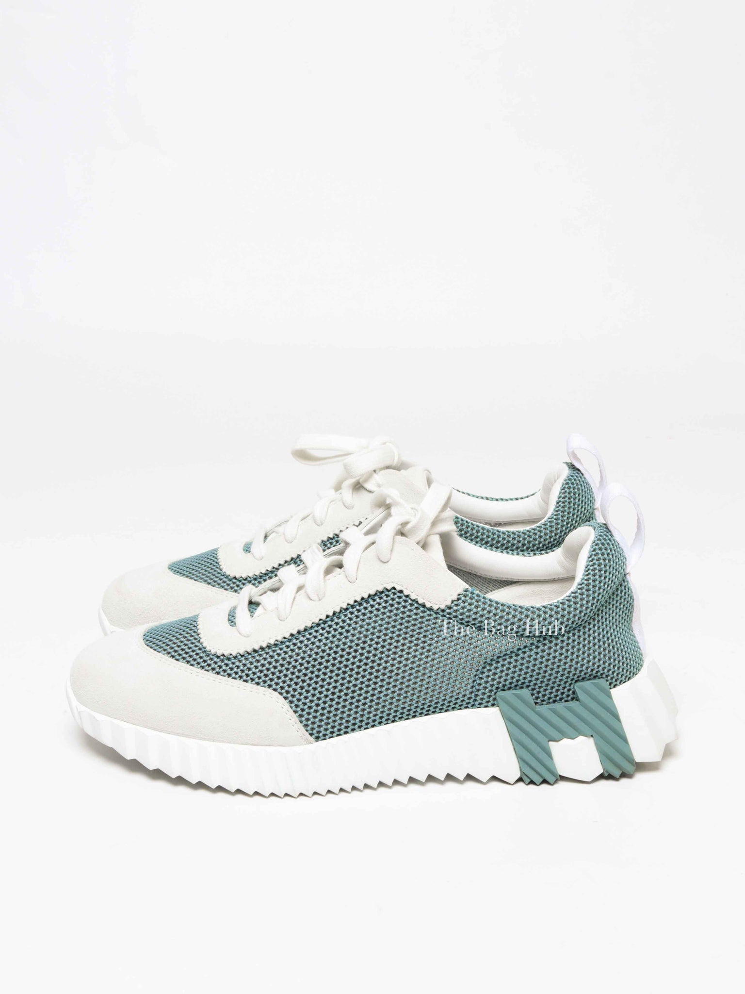 Hermes Green/Grey Mesh and Suede Tennis Bouncing Sneakers Size 38