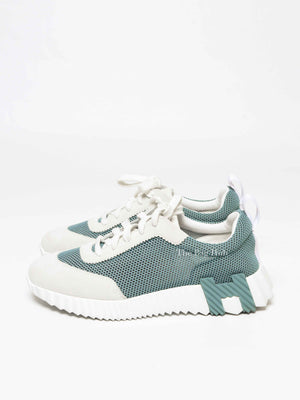 Hermes Green/Grey Mesh and Suede Tennis Bouncing Sneakers Size 38