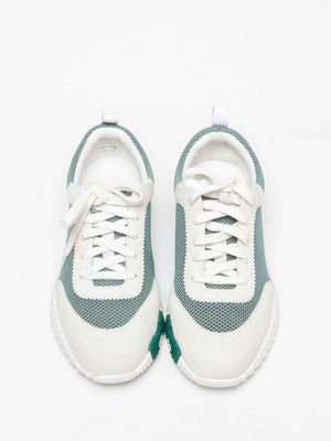 Hermes Green/Grey Mesh and Suede Tennis Bouncing Sneakers Size 38