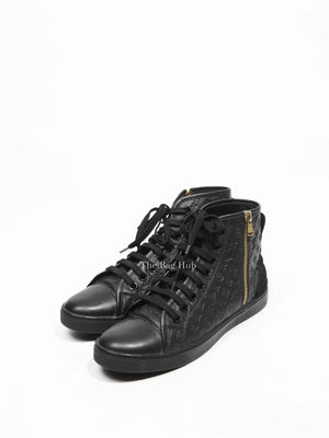 Louis Vuitton Black Calfskin Embossed Monogram Punchy High Top Sneakers 36.5