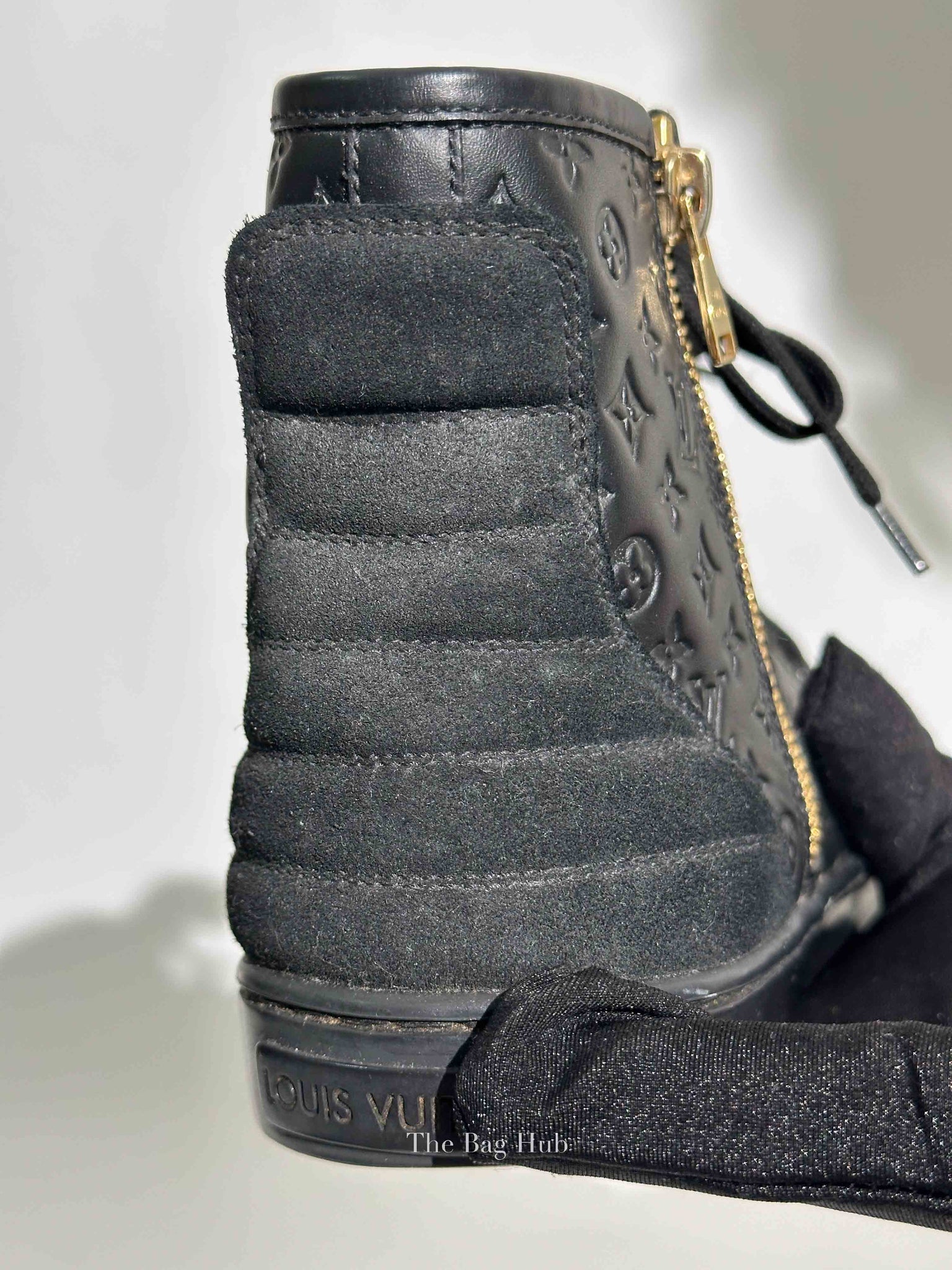 Louis Vuitton Black Calfskin Embossed Monogram Punchy High Top Sneakers 36.5