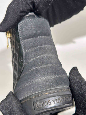 Louis Vuitton Black Calfskin Embossed Monogram Punchy High Top Sneakers 36.5