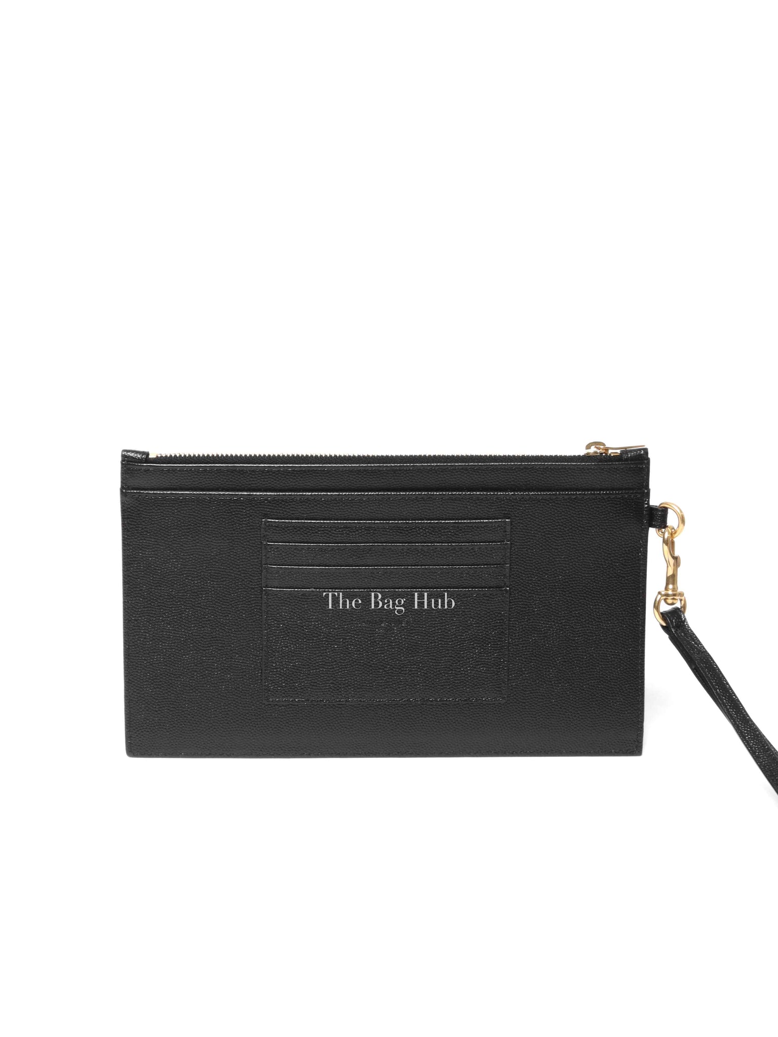 Saint Laurent Black Grain De Poudre Chevron Monogram Large Bill Pouch