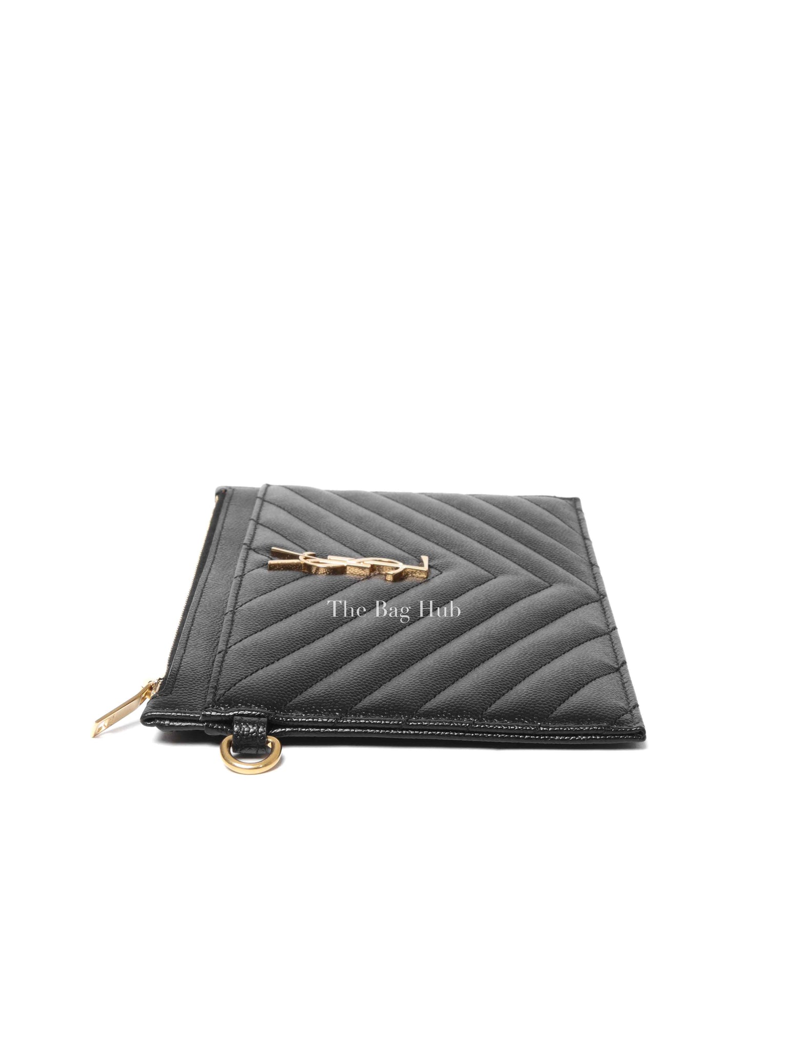 Saint Laurent Black Grain De Poudre Chevron Monogram Large Bill Pouch