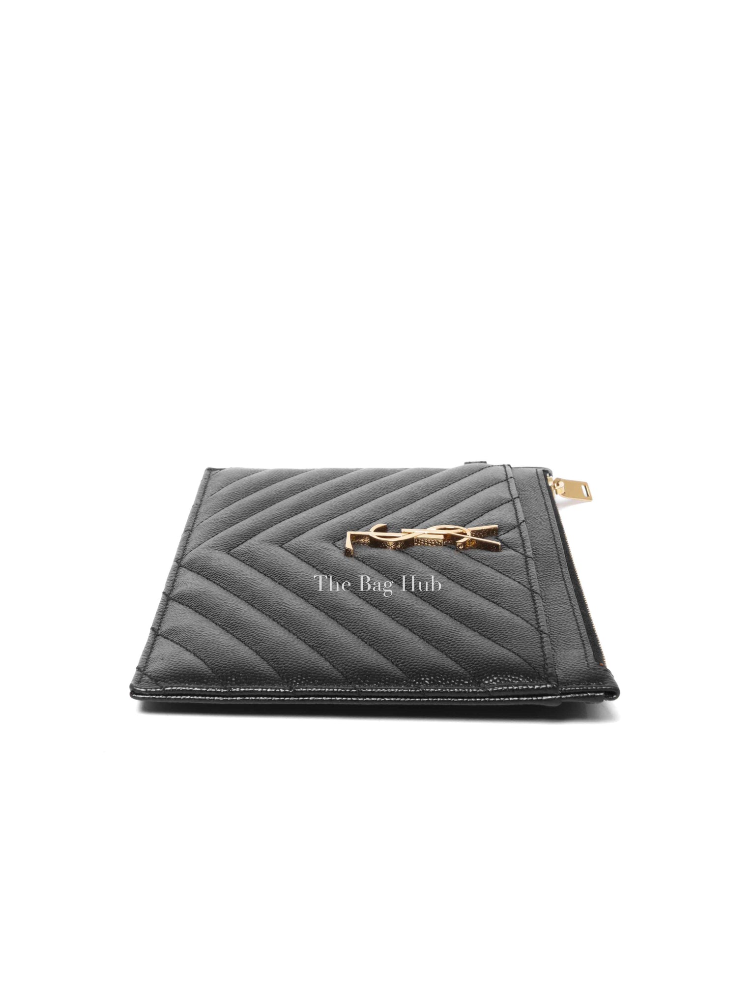 Saint Laurent Black Grain De Poudre Chevron Monogram Large Bill Pouch