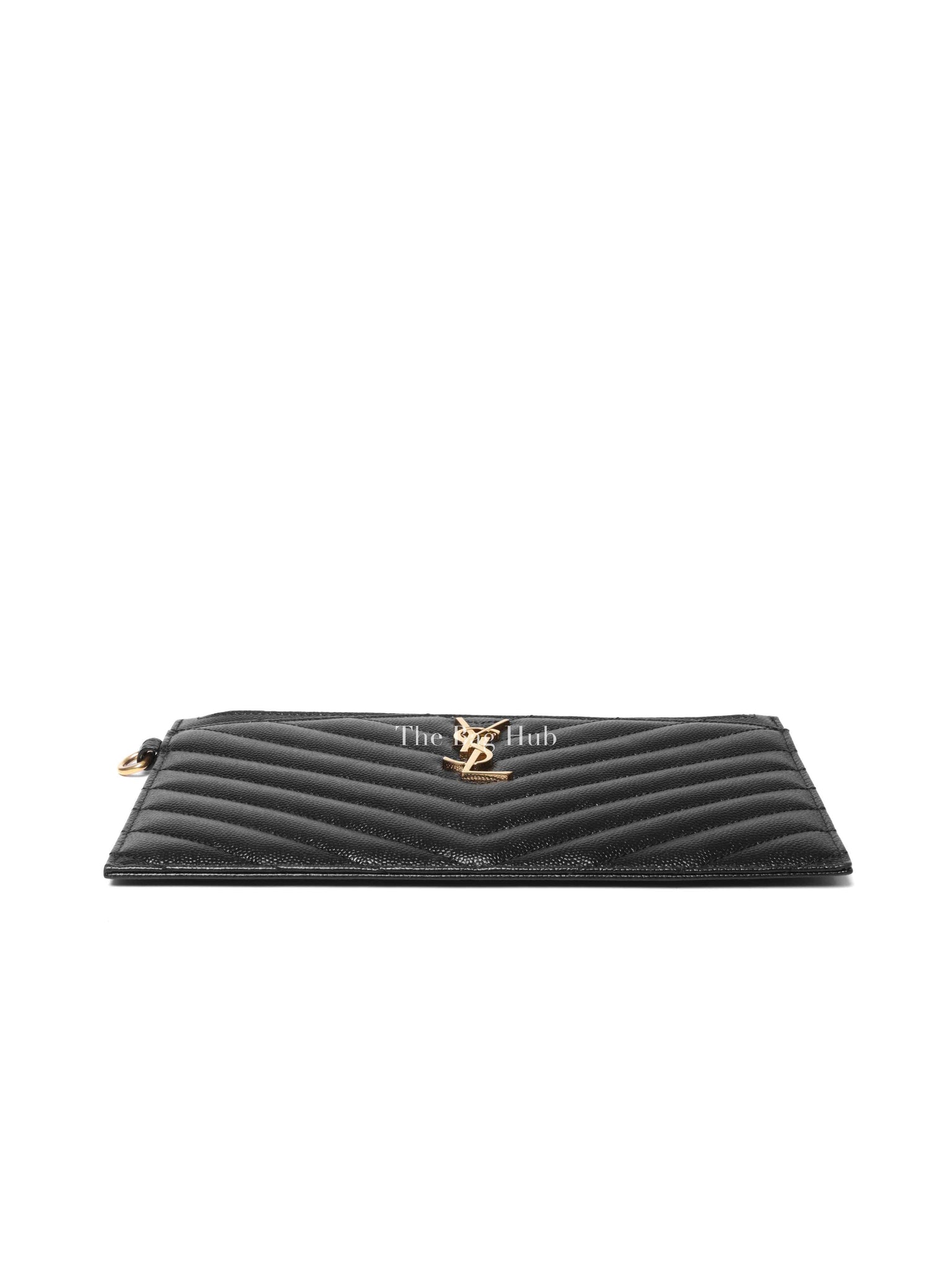 Saint Laurent Black Grain De Poudre Chevron Monogram Large Bill Pouch