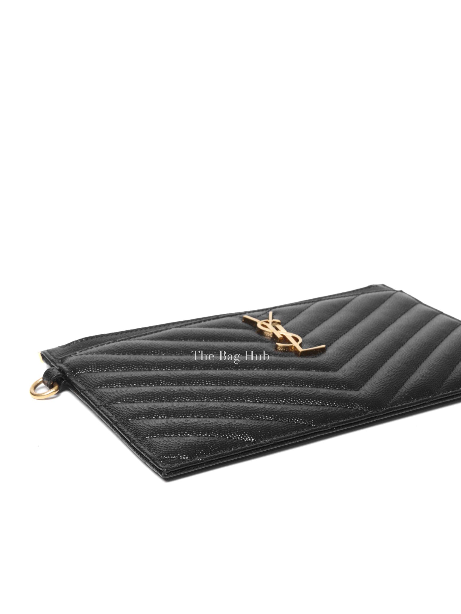 Saint Laurent Black Grain De Poudre Chevron Monogram Large Bill Pouch