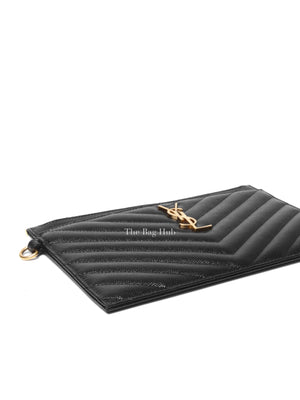 Saint Laurent Black Grain De Poudre Chevron Monogram Large Bill Pouch