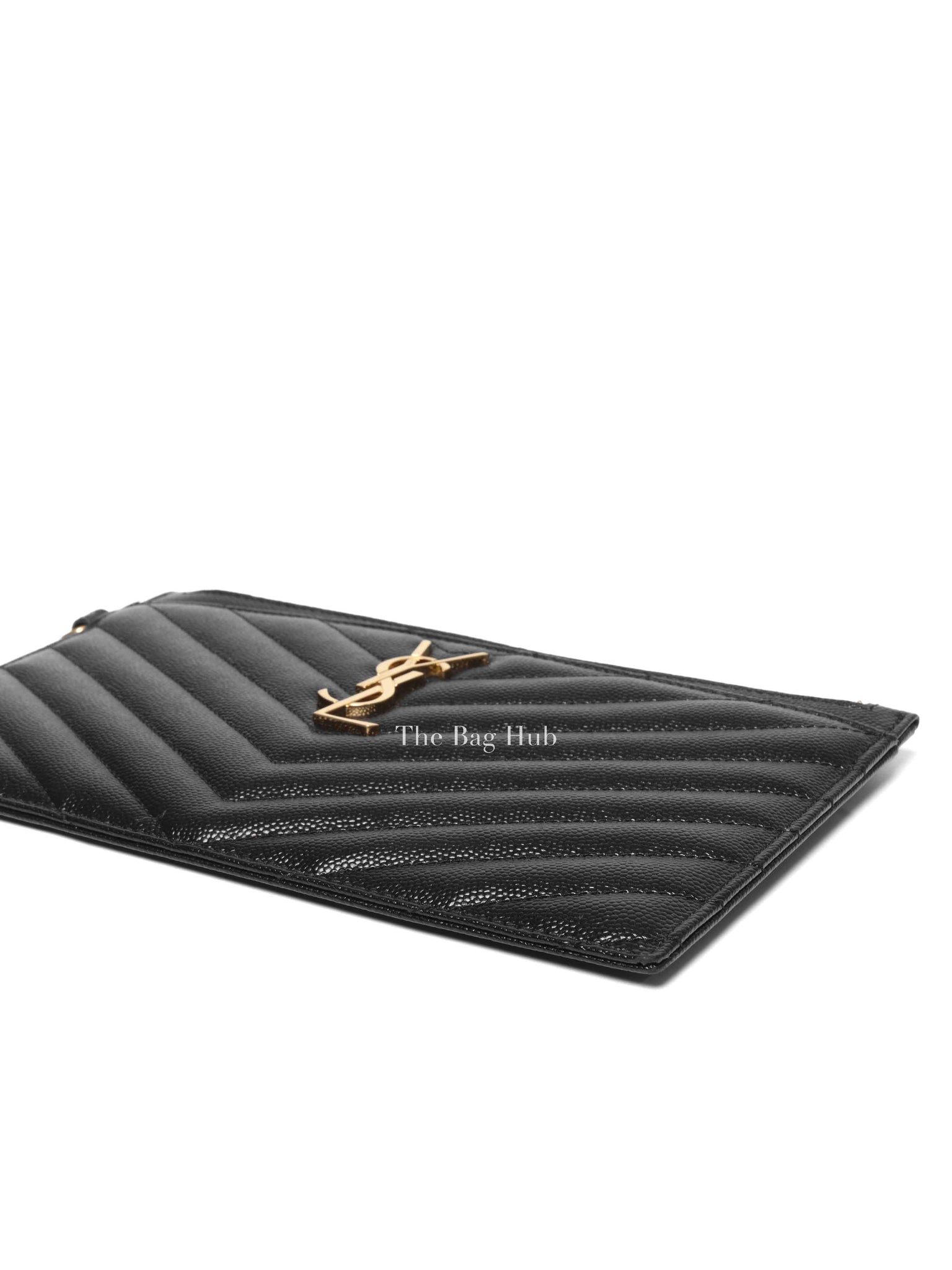 Saint Laurent Black Grain De Poudre Chevron Monogram Large Bill Pouch