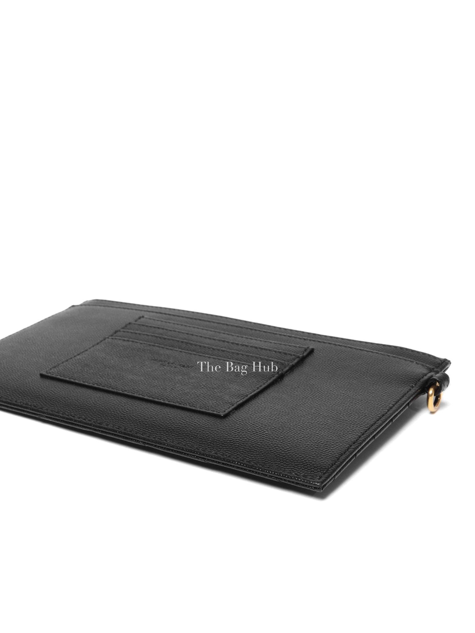 Saint Laurent Black Grain De Poudre Chevron Monogram Large Bill Pouch