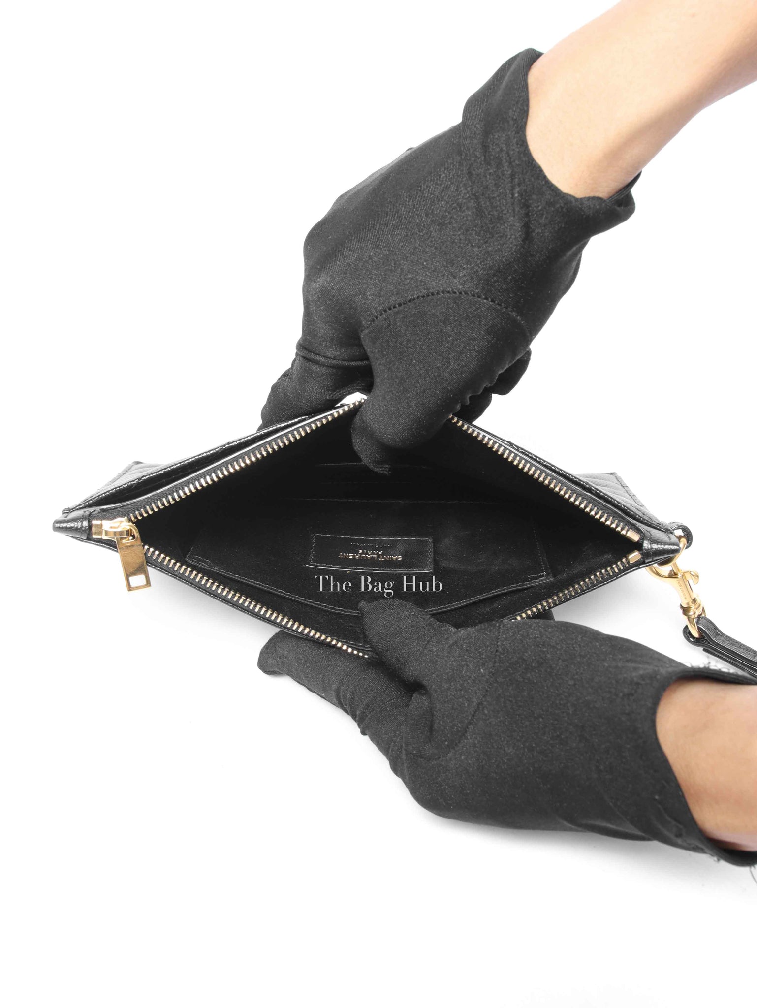 Saint Laurent Black Grain De Poudre Chevron Monogram Large Bill Pouch