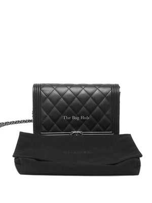 Chanel Black Caviar Leather Quilted Boy Wallet On Chain