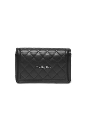 Chanel Black Caviar Leather Quilted Boy Wallet On Chain