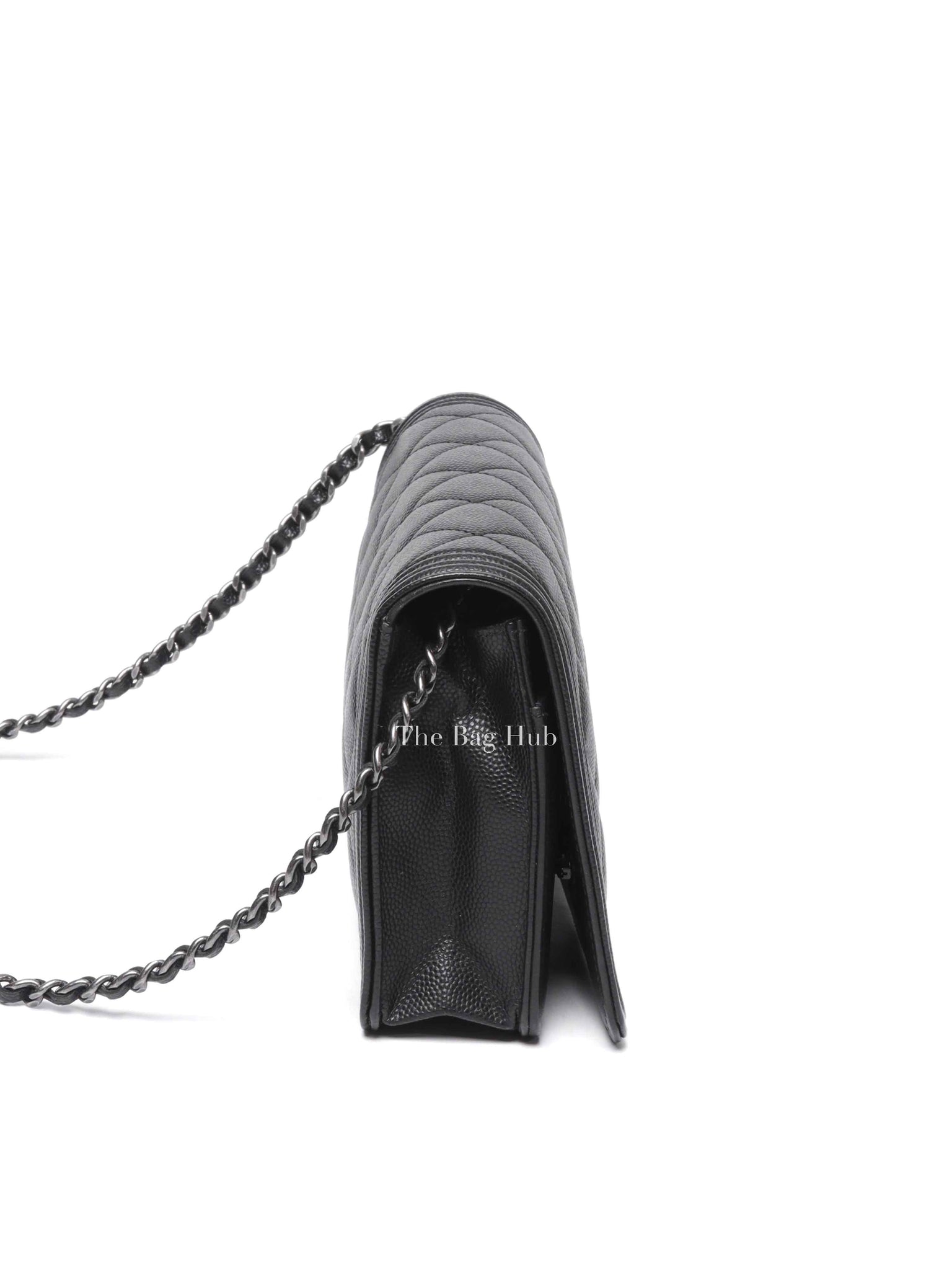 Chanel Black Caviar Leather Quilted Boy Wallet On Chain