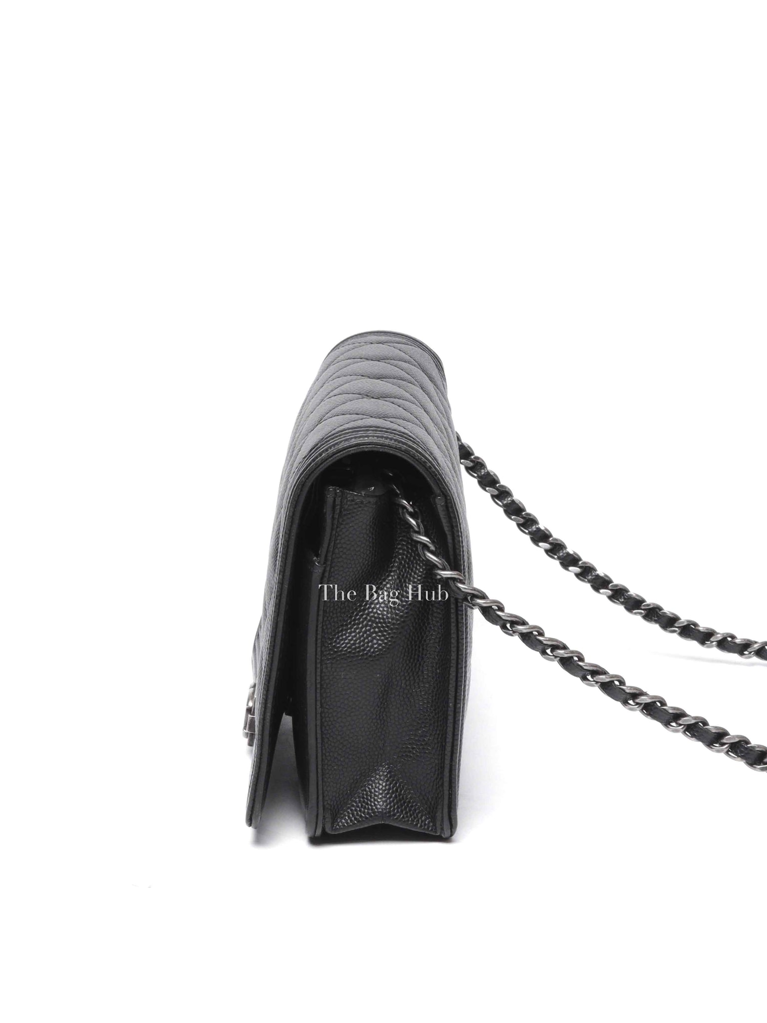 Chanel Black Caviar Leather Quilted Boy Wallet On Chain