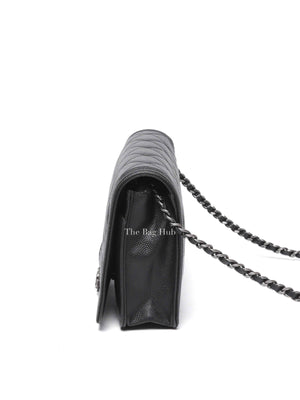 Chanel Black Caviar Leather Quilted Boy Wallet On Chain