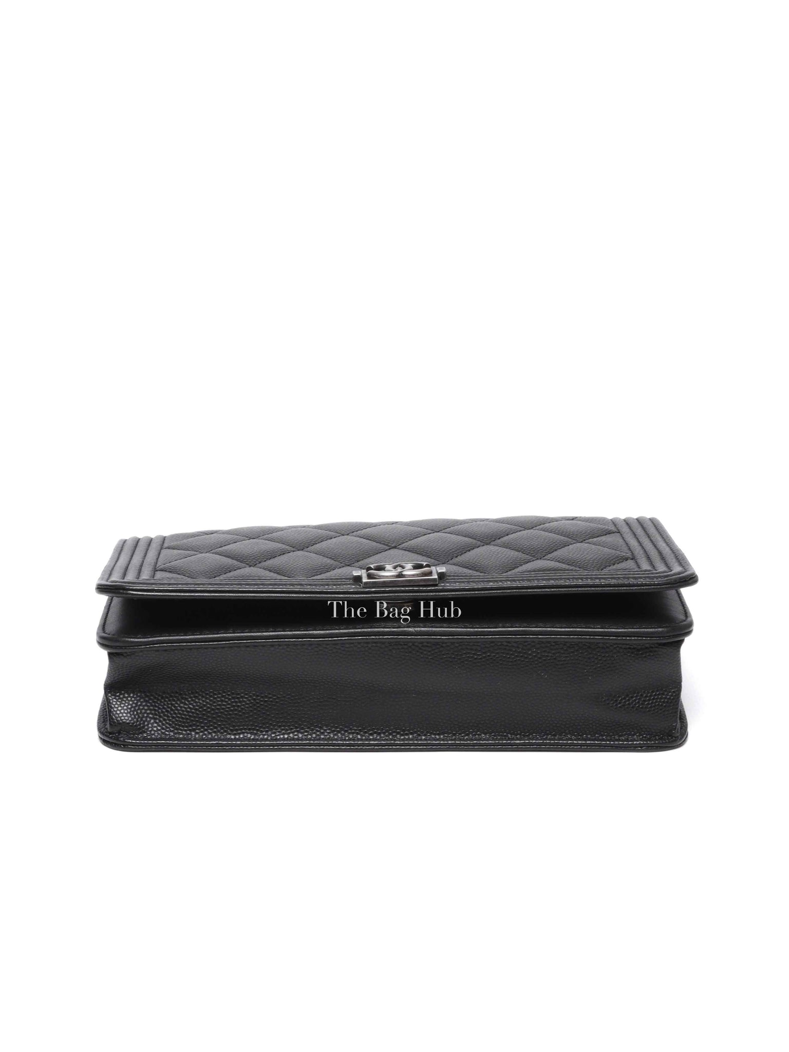 Chanel Black Caviar Leather Quilted Boy Wallet On Chain