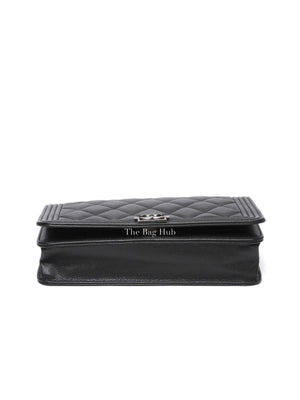 Chanel Black Caviar Leather Quilted Boy Wallet On Chain