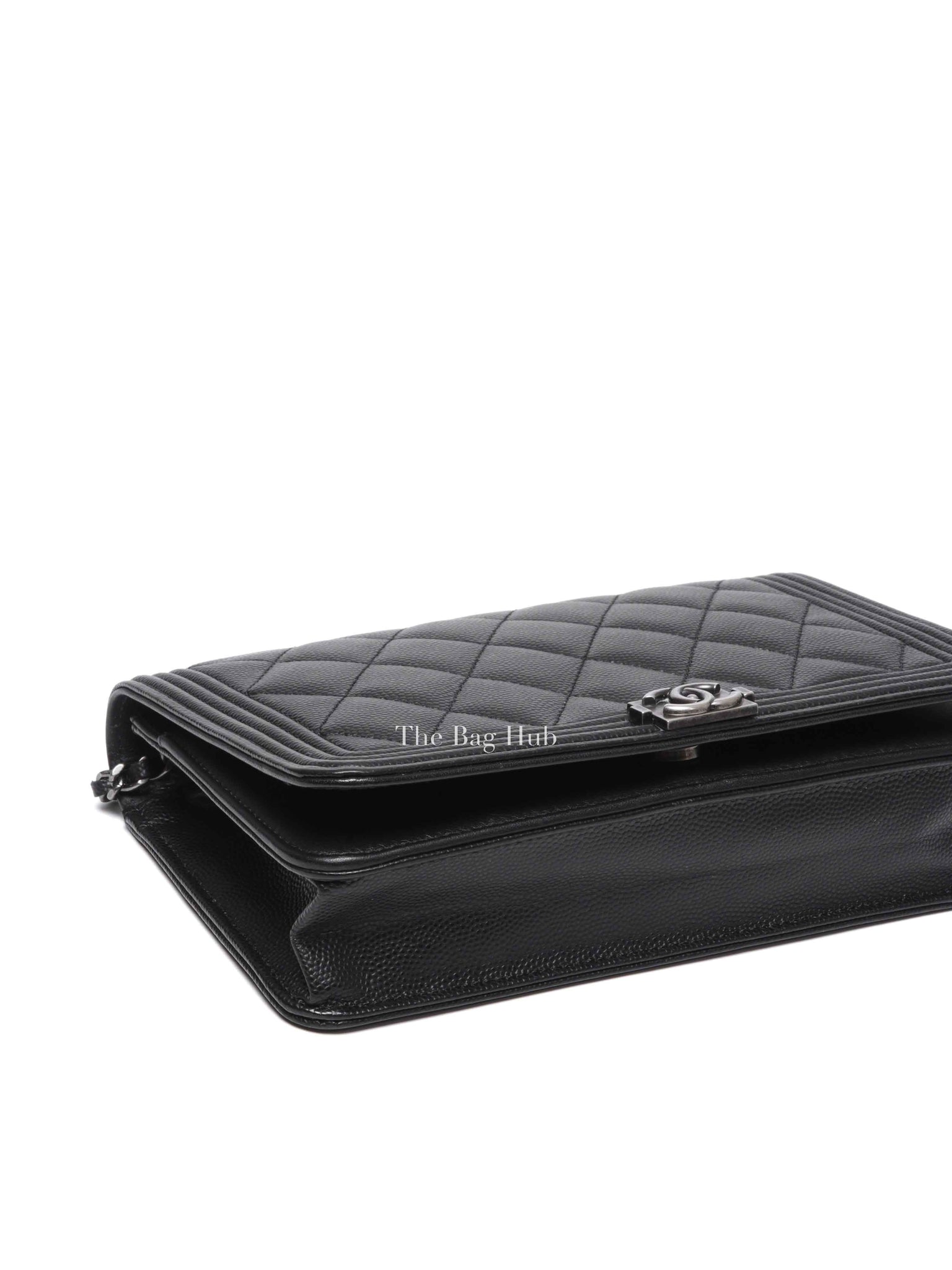 Chanel Black Caviar Leather Quilted Boy Wallet On Chain