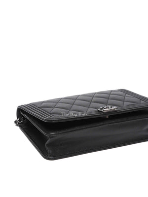 Chanel Black Caviar Leather Quilted Boy Wallet On Chain
