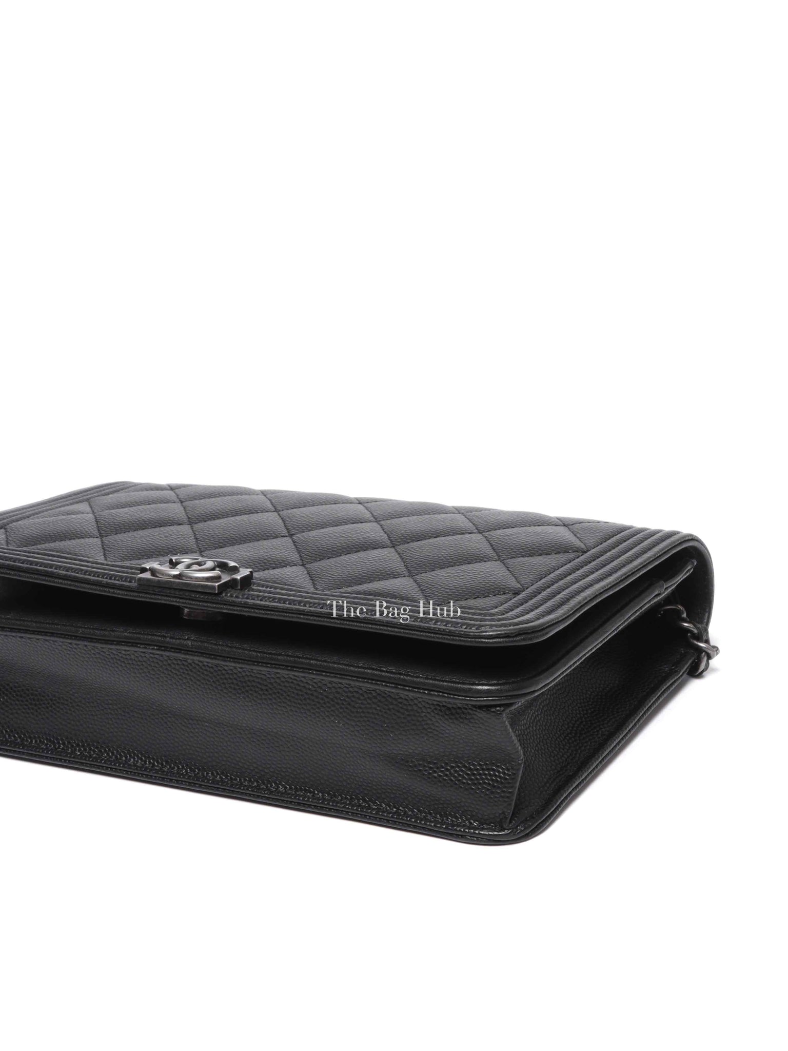 Chanel Black Caviar Leather Quilted Boy Wallet On Chain