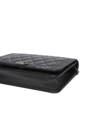 Chanel Black Caviar Leather Quilted Boy Wallet On Chain
