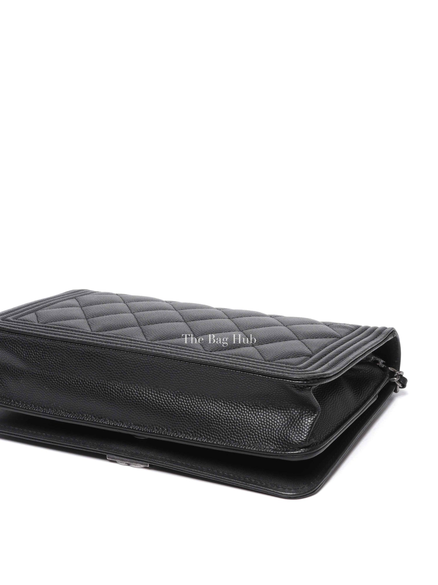 Chanel Black Caviar Leather Quilted Boy Wallet On Chain