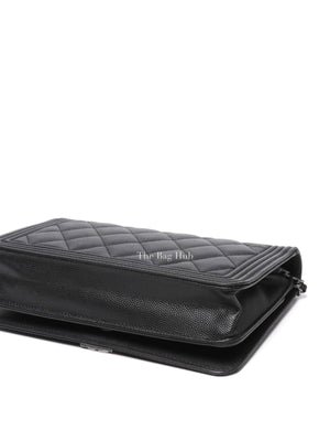 Chanel Black Caviar Leather Quilted Boy Wallet On Chain