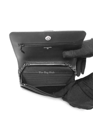 Chanel Black Caviar Leather Quilted Boy Wallet On Chain