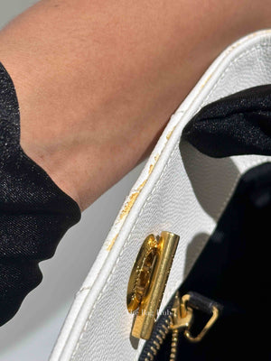 Saint Laurent White Leather Classic Monogram Tote Bag