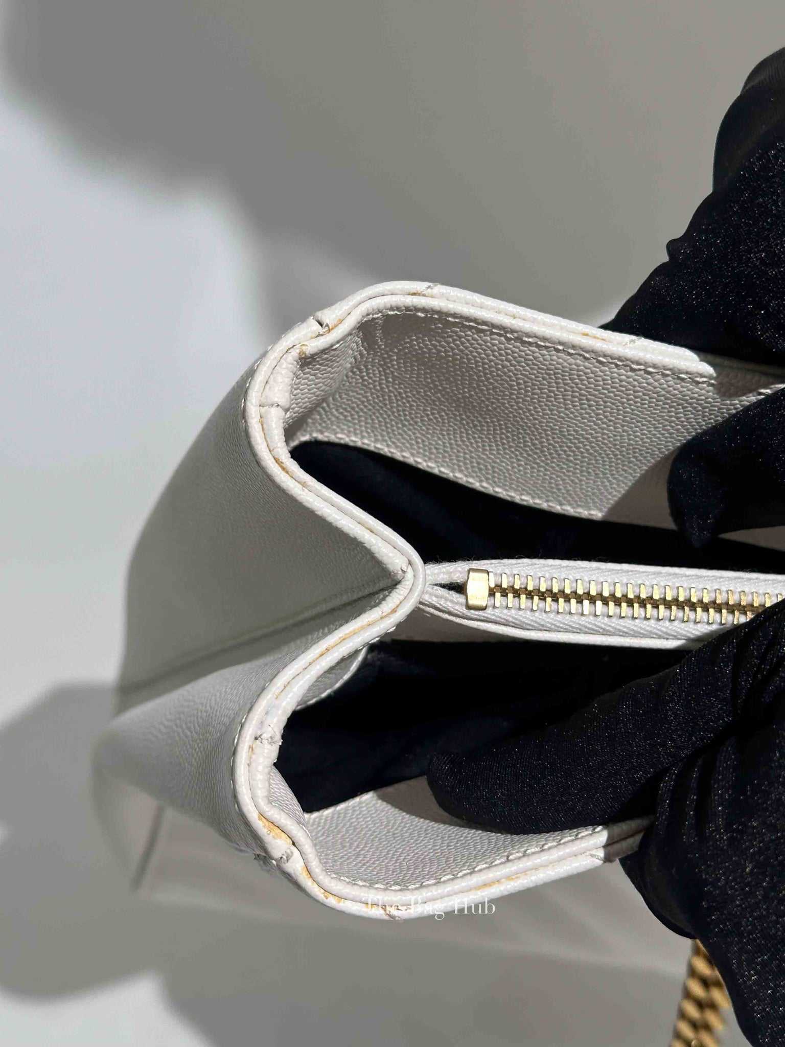 Saint Laurent White Leather Classic Monogram Tote Bag