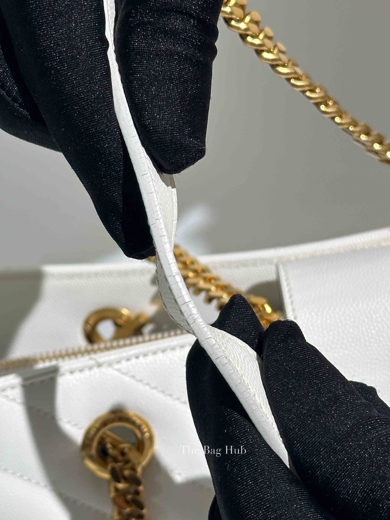 Saint Laurent White Leather Classic Monogram Tote Bag