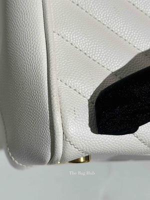 Saint Laurent White Leather Classic Monogram Tote Bag