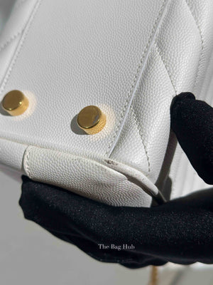 Saint Laurent White Leather Classic Monogram Tote Bag