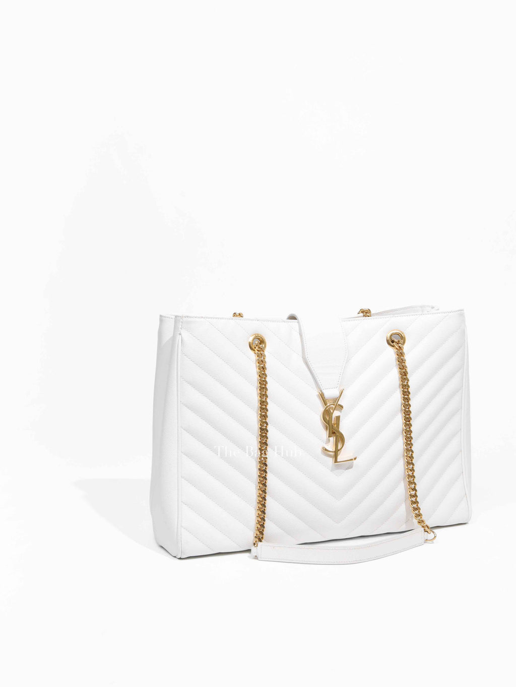 Saint Laurent White Leather Classic Monogram Tote Bag