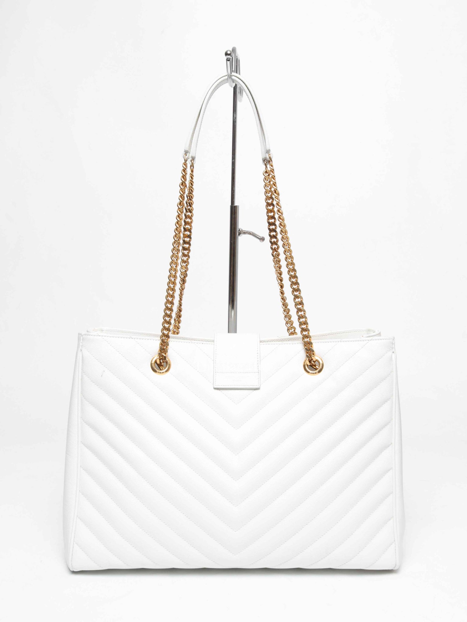 Saint Laurent White Leather Classic Monogram Tote Bag