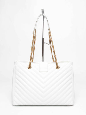 Saint Laurent White Leather Classic Monogram Tote Bag