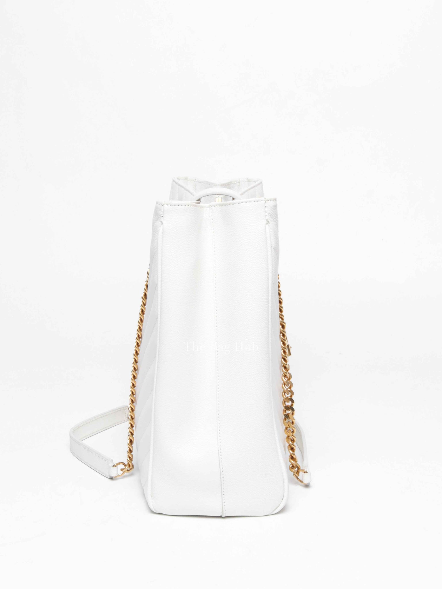 Saint Laurent White Leather Classic Monogram Tote Bag