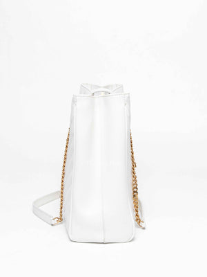 Saint Laurent White Leather Classic Monogram Tote Bag
